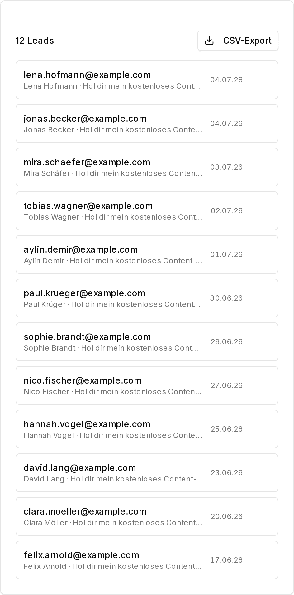 Link-in-Bio-Editor mit Lead-Capture und gesammelten Leads