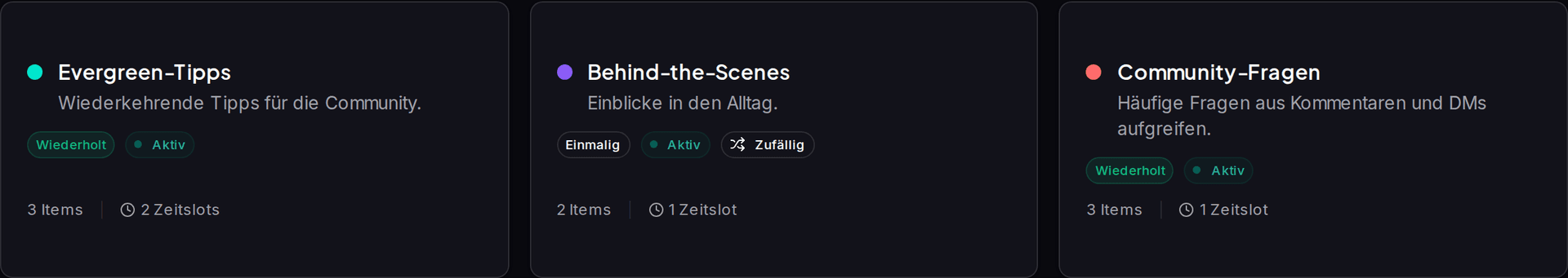 Content-Serien in Impulio: wiederkehrende Folgen mit festem Rhythmus im Planner
