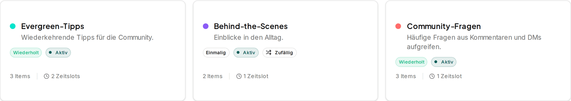 Content-Serien in Impulio: wiederkehrende Folgen mit festem Rhythmus im Planner