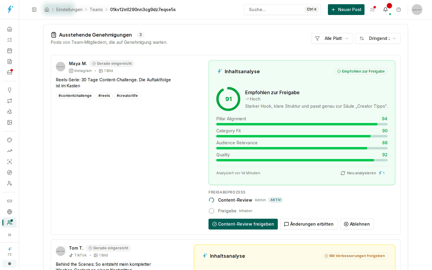 Freigabe-Warteschlange mit mehrstufigem Freigabeprozess und Inhalts-Check