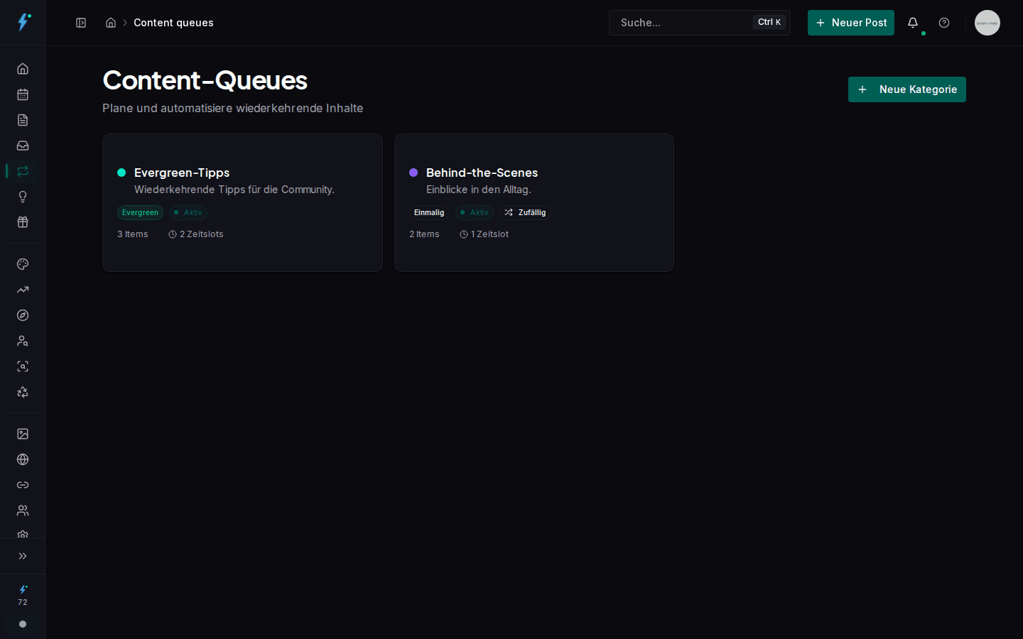 Content-Queues in Impulio für wiederkehrende Beiträge mit Items und Zeitslots